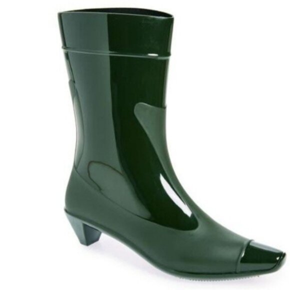 Jeffrey Campbell Drench Cap Toe Green Rubber Heel Rain Boots Women's Size 10 New - Picture 1 of 11